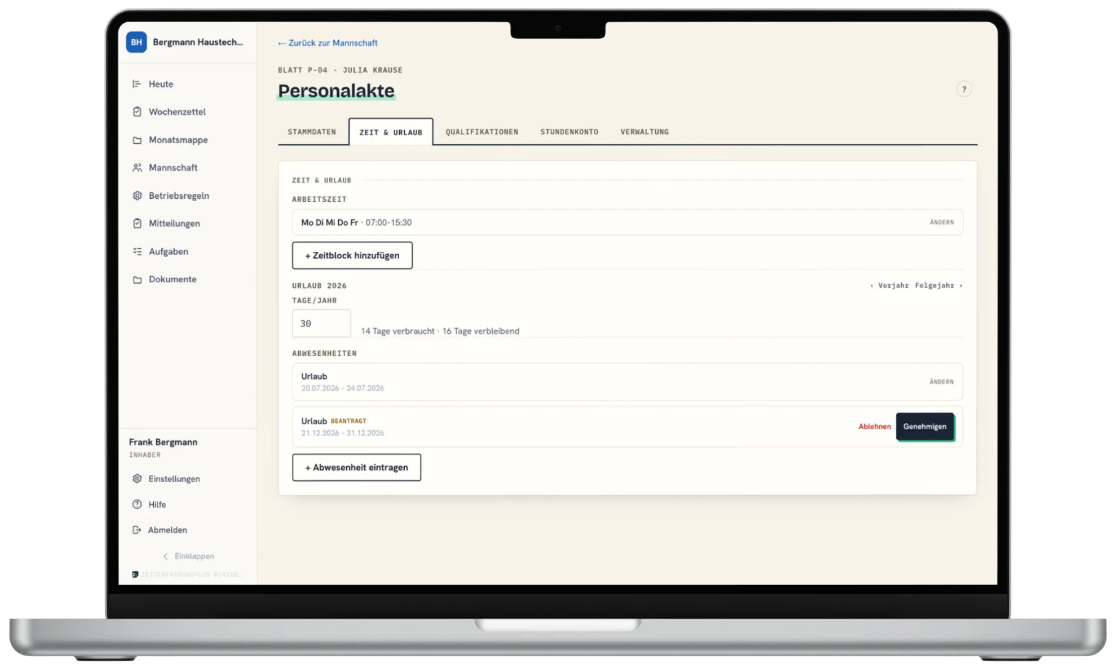 Antrag genehmigen — Desktop