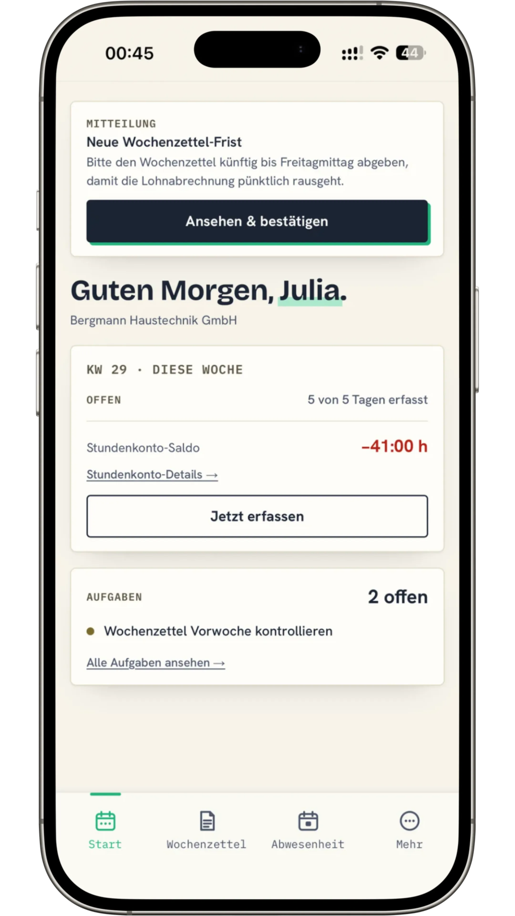 Mitteilung mit Bestätigen-Pflicht in der Mitarbeiter-App — Phone